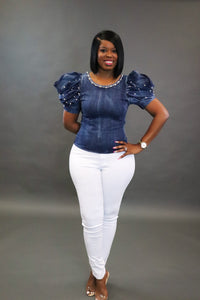 Puffs and Pearls Denim | Top